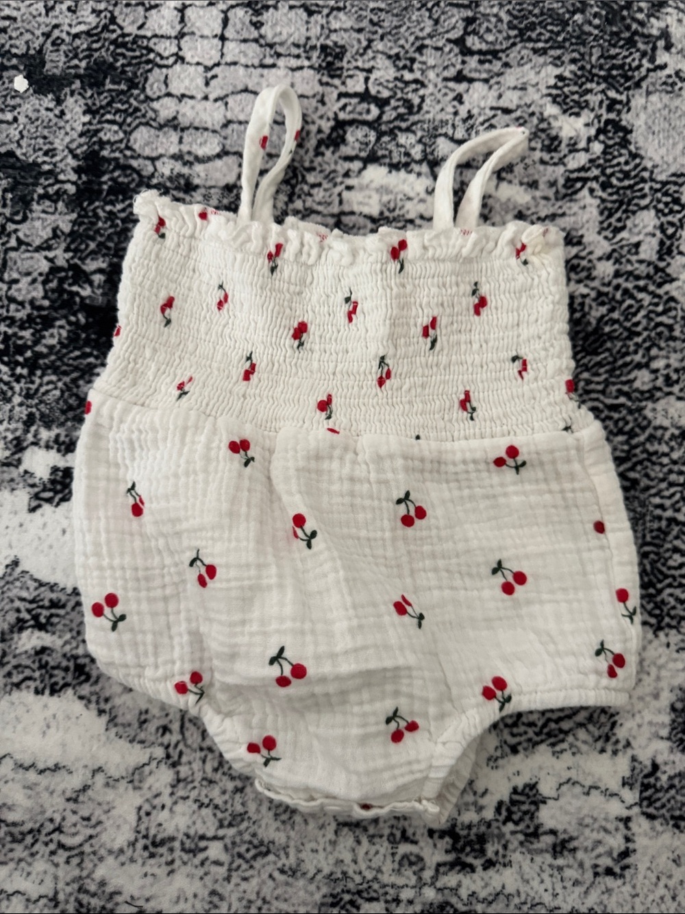 Kids Floral Cotton Romper Set - White Cherry & Dusty Rose Daisy - Picture 3 of 3